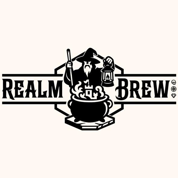 Role playing game logos logo with the title 'Realm Brew'