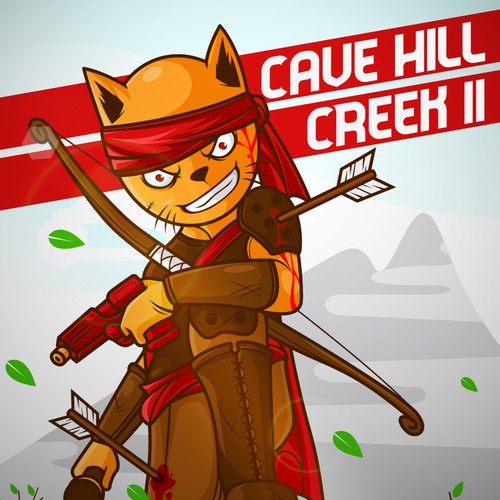 Cat illustration with the title 'CREATE AN EPIC CARTOON MOVIE POSTER for 99designs!'