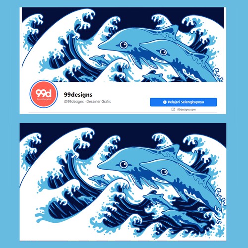 Ocean artwork with the title 'Dolphin and wave'