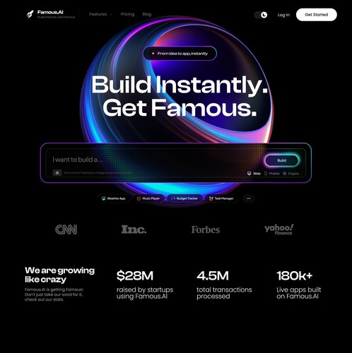 Software website with the title 'AI SaaS Landing Page - Web3, Glassmorphic Inspired'