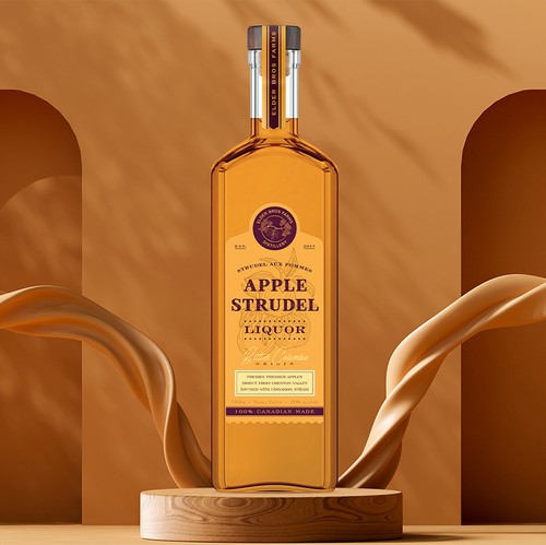 Liquor label with the title 'Apple Strudel Liquor label design'