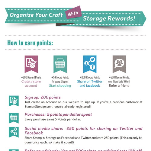 Ribbon design with the title 'Craft Storage Rewards Landing Page!'