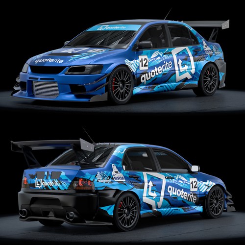 Race car design with the title 'Mitsubishi Lancer Evo 8 Race Car'