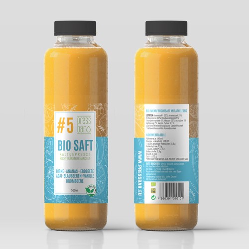 Fruit label with the title 'Product label for organic cold pressed juices'