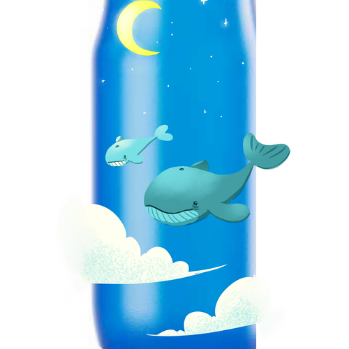 Blue artwork with the title 'Drinking bottle design for kids - dreamy'