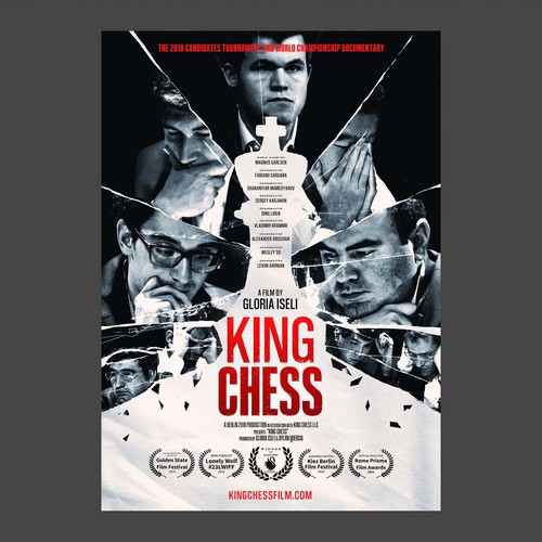 Mirror design with the title 'Documentary Film - King Chess - Poster Contest'