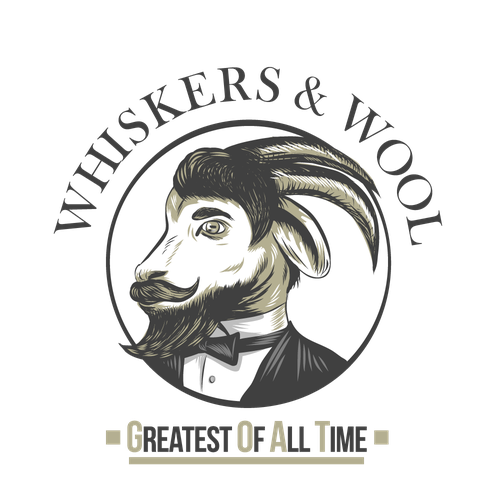 Mustache logo with the title 'Whiskers and Wool Logo'