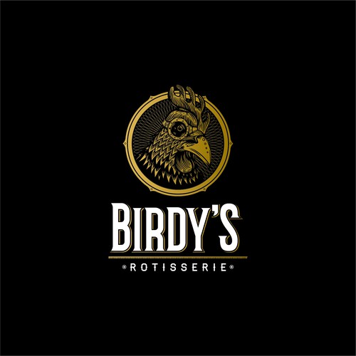 Steampunk logo with the title 'Birdy's Rotisserie'