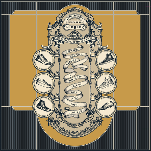 Shoe design with the title 'Hand drawn window signage'