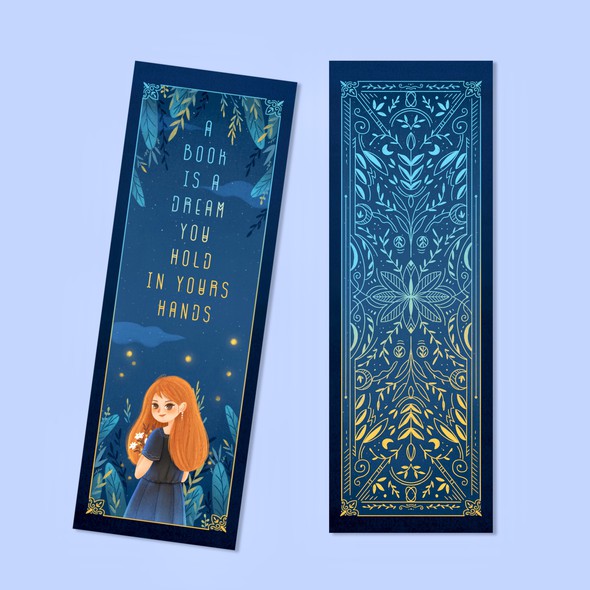 Fairy tale illustration with the title 'Bookmark Design #1 ''a book is a dream you hold in your hands"'