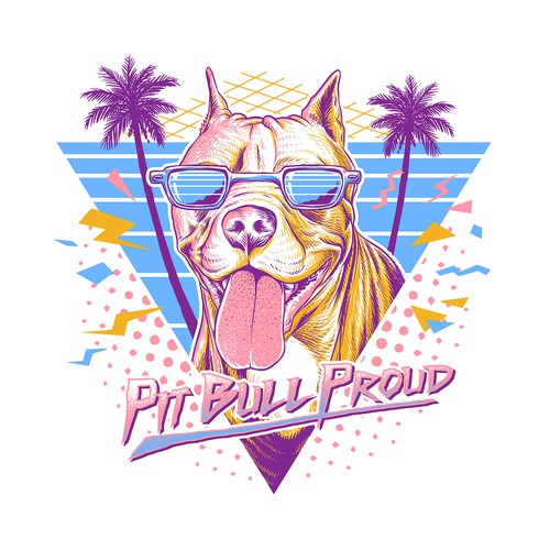 Pitbull design with the title '80s Style Pitbull T-shirt Design'