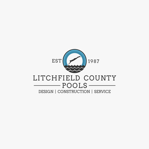 Black and blue logo with the title 'Litchfield County Pools'