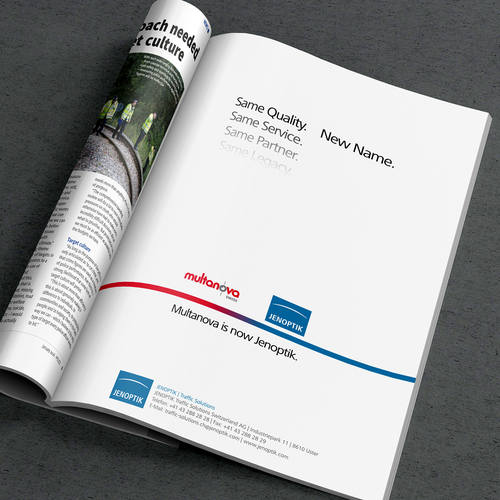 Name design with the title 'Print ad introducing companys new name.'