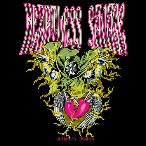 Streetwear t-shirt with the title 'Heartless Savage'