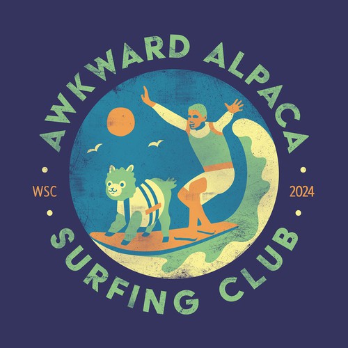 California t-shirt with the title 'Awkward Alpaca Surfing Club'