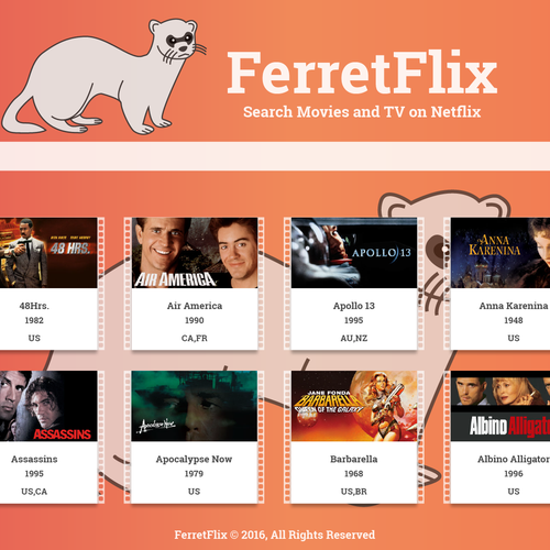 Orange website with the title 'FerretFlix'