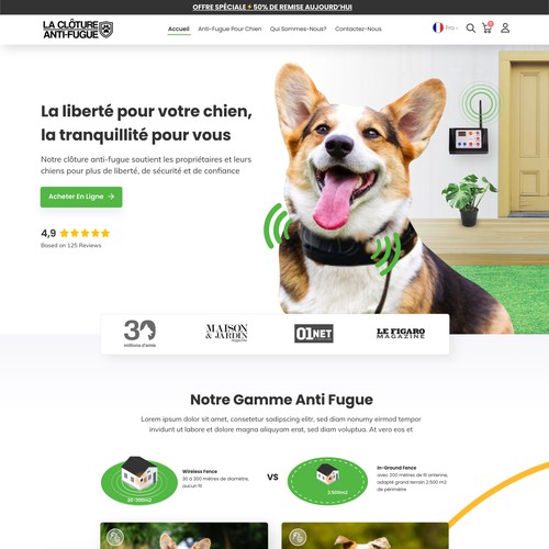 Pet shop design with the title 'website design for La Clôture Anti Fugue'