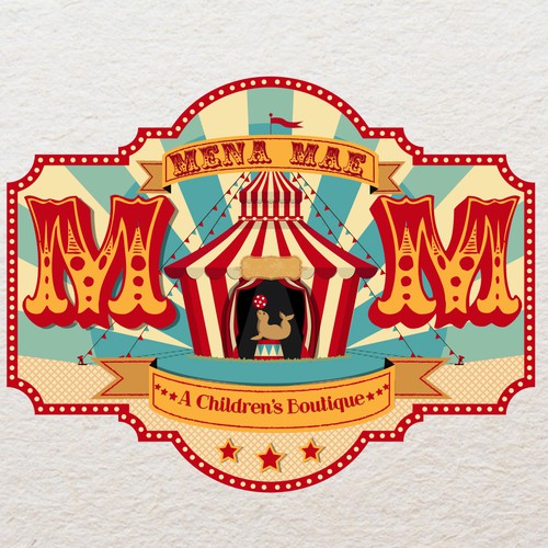 Circus design with the title 'Mena Mae'