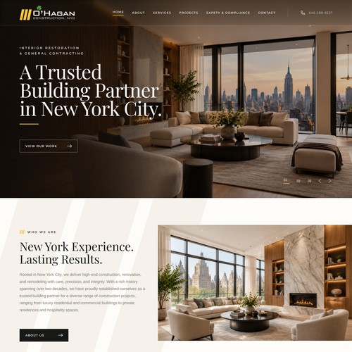 Real estate website with the title 'O’Hagan Construction Premium NYC Website Concept'