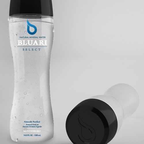 Water label with the title 'BLUARI WATER  product label'