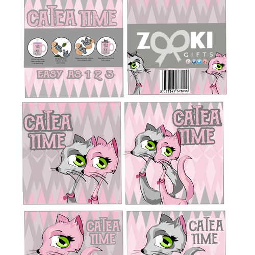 Cartoon packaging with the title 'Tea Box design'