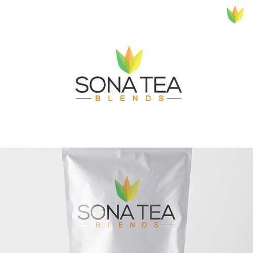 Green tea logo with the title 'Logo design for Sona Tea Blends'