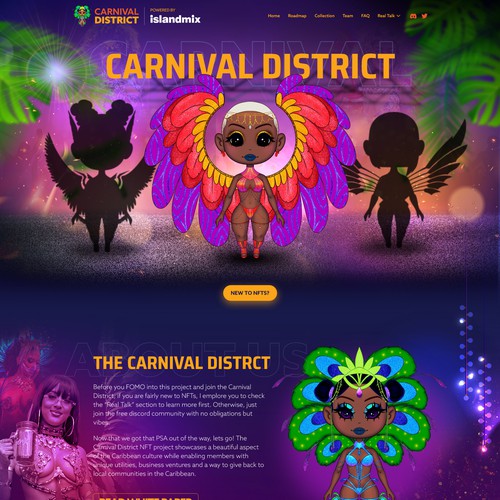 Creative website with the title 'Carnival District NFT Website Design'