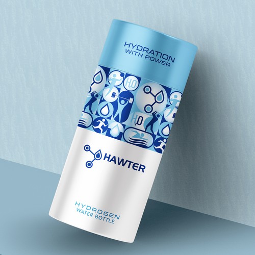 Water bottle design with the title 'Cylinder Tube packaging design for Hydrogen Water Bottle'