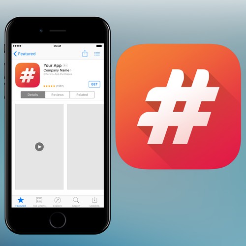 Hashtag design with the title 'Hashtag icon for application'