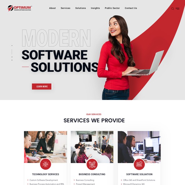 Red website with the title 'New a modern new web design for our IT/Software company'