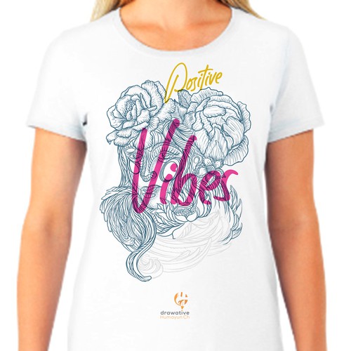 Women's t-shirt with the title 'Vintage T-shirt design for positive vibes of women.'