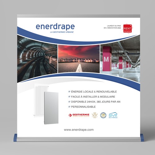 Booth design with the title 'Enerdrape Wall - Exhibitor Event'