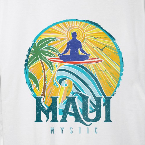 Yoga illustration with the title 'MAUI MYSTIC T-shirt design'
