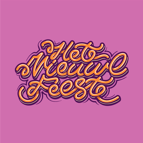 Calligraphy t-shirt with the title 'Het Nieuwe Feest'