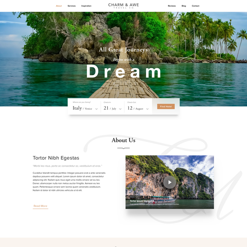 Travel agency website with the title 'Charm&Awe Design'