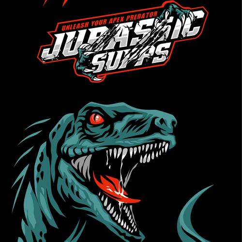 Dinosaur design with the title 'Menacing Logo for sports supplement brand'