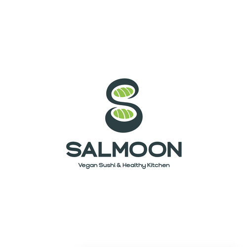 Sushi bar design with the title 'SALMOON-Vegan sushi'