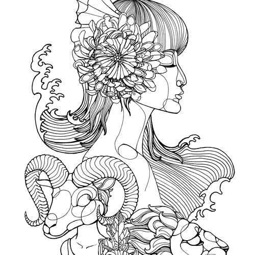 Koi design with the title 'Whoole sleeve Tatoo design with asian woman, koi. lion and capricon'