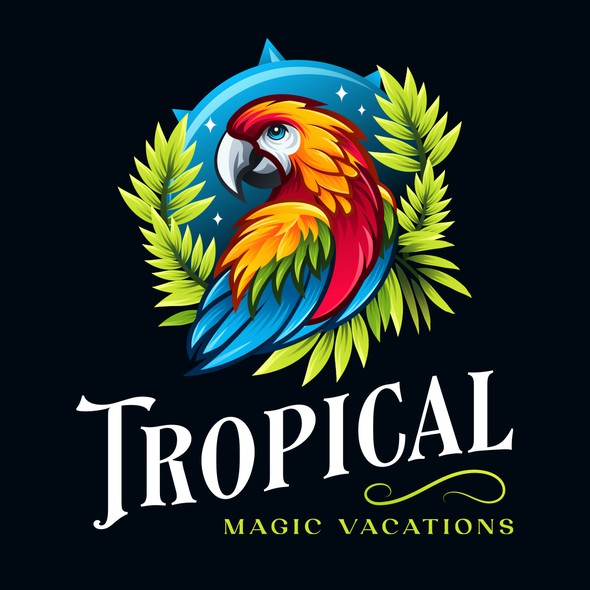 Parrot design with the title 'Tropical Magic Vacations'