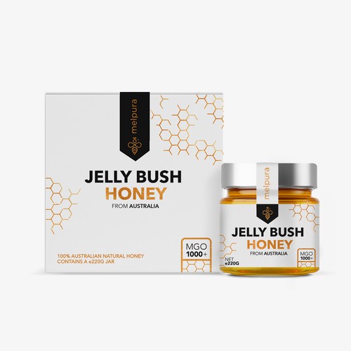 Logo packaging with the title 'Packaging for Jelly Bush Honey'
