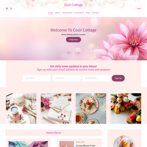 Blogger design with the title 'Cozii Cottage - Custom Squarepsce Website'