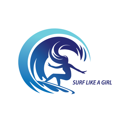 Surfing logo with the title 'Surf Like A Girl'