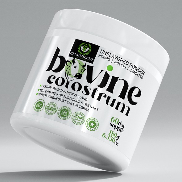 Packaging with the title 'Bovine Colostrum'