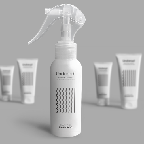 Black and white packaging with the title 'Smoothing shampoo to straighten the hair at home'