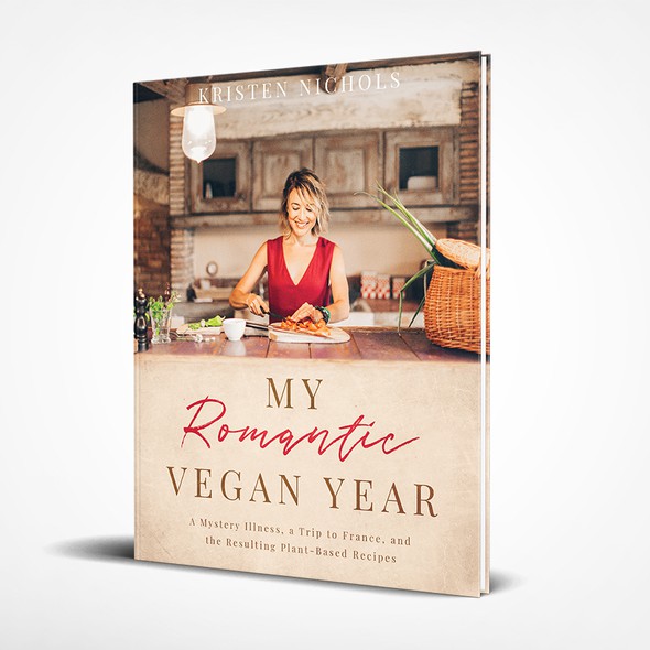 Cookbook design with the title '"My Romantic Vegan Year" Cookbook'