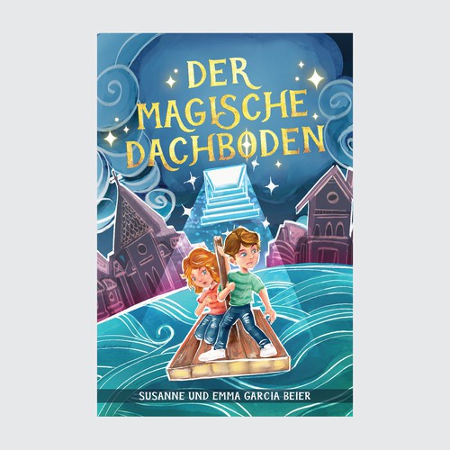 Fantasy book cover with the title 'Fantasy children books illustration'