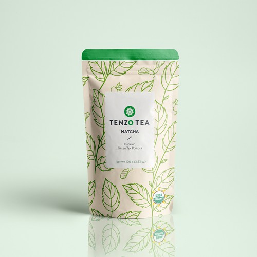 Matcha packaging with the title 'Tenzo Tea '