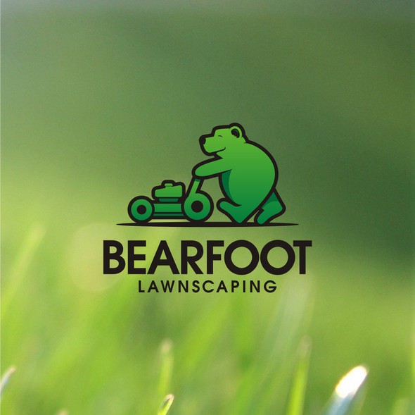 割草机标志的标题的设计一个难忘的标志在“Bearfoot”