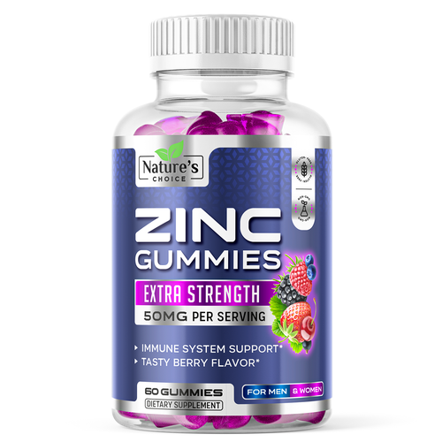 Vitamin label with the title 'Tasty Zinc Gummies design For Nature's Choice'