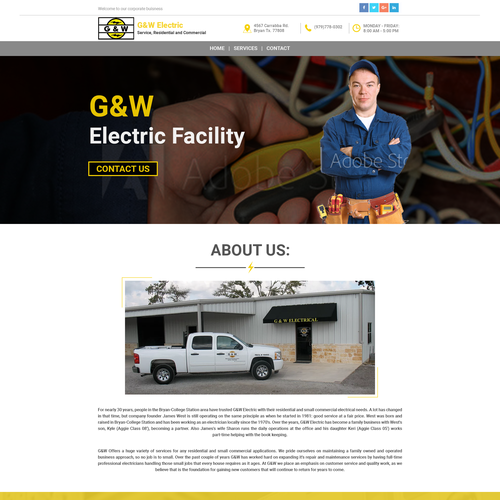 Banner website with the title 'Website Design for G&W Electric'